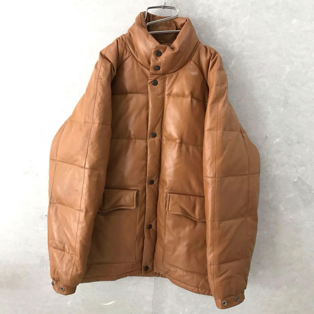 本革 羊革 ラムレザーダウンジャケット キムタク ヒーロー 美品 ブラウン L
