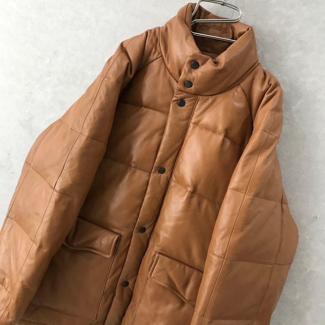 本革 羊革 ラムレザーダウンジャケット キムタク ヒーロー 美品 ブラウン L