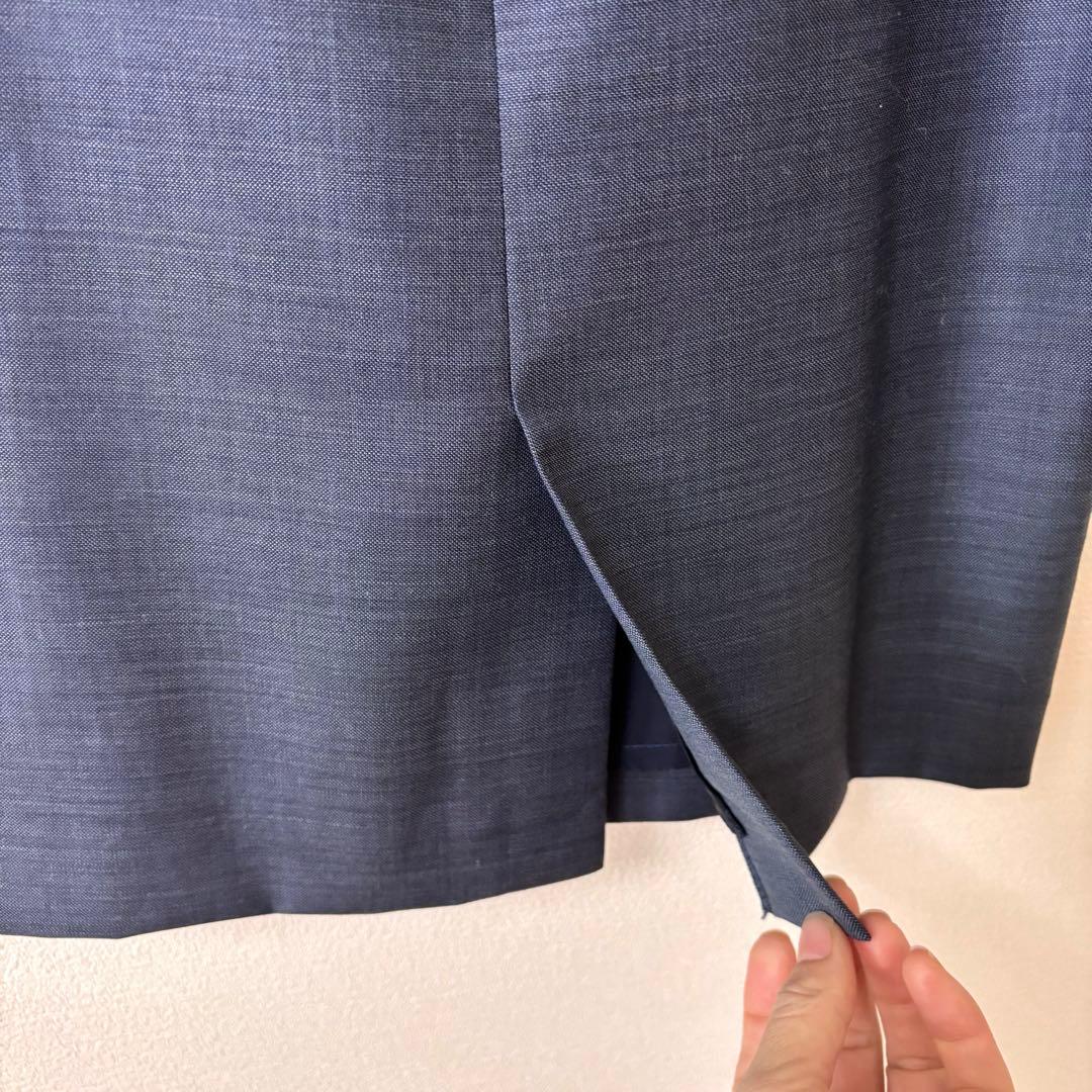 洋服の青山 HILTON スーツ3点セット 丈長め ワイドパンツ ネイビー 青