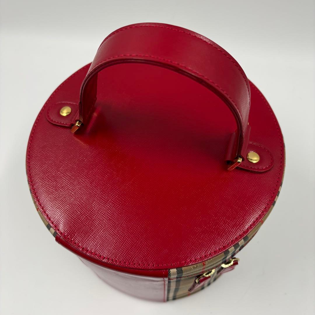美品【BURBERRY】バニティバッグ ノバチェック レッド シャドーホース