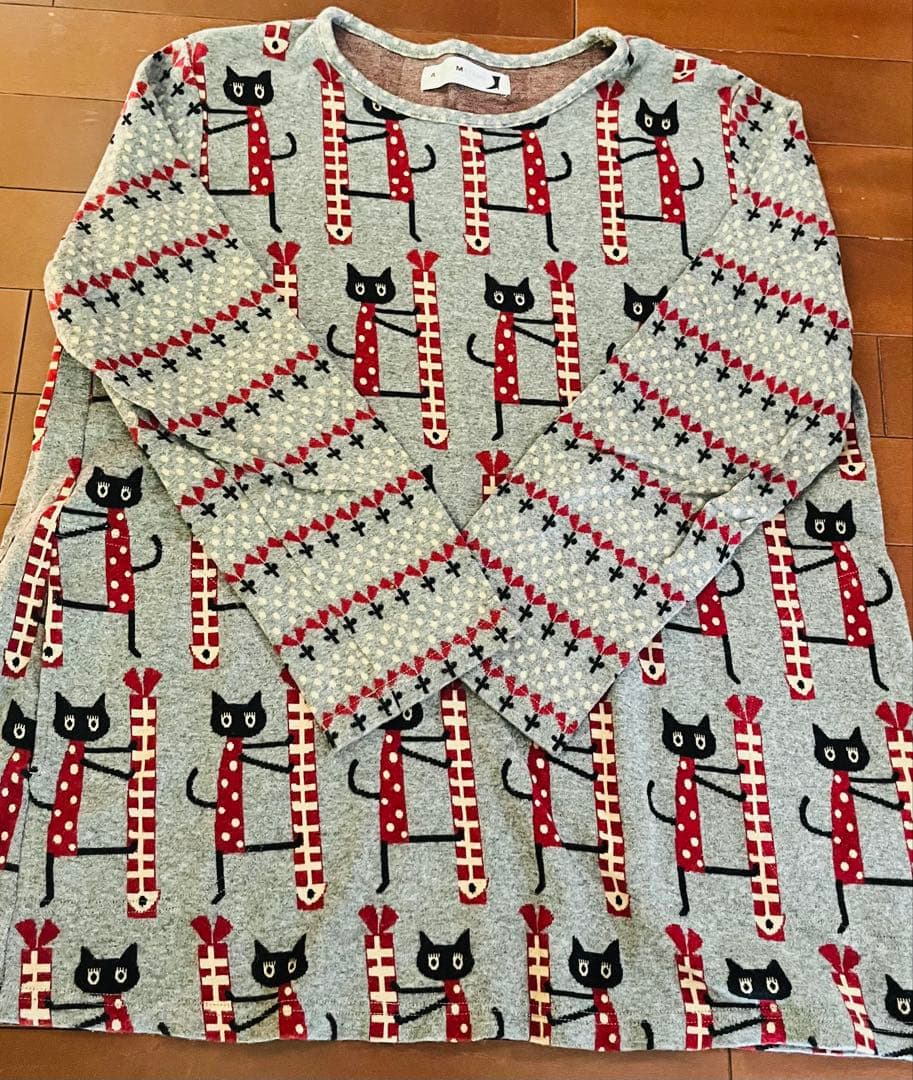 ワコール　ATSUKO MATANO 猫柄パジャマ 長袖 グレー