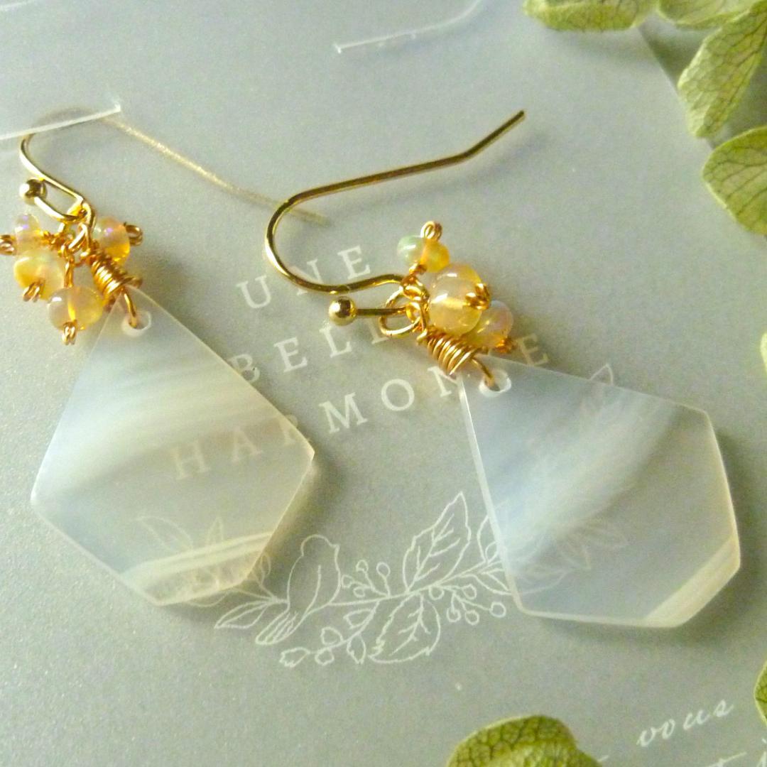 専用＊14kgf/天然石レモンクォーツリーフカービングのクリスマスピアス他１点