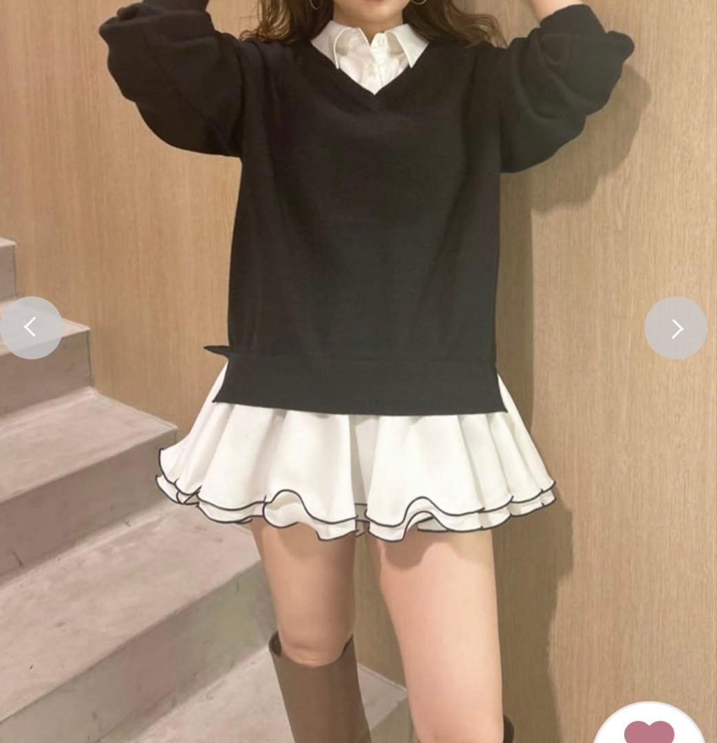 【新品】Lily Brown シャツドッキングフリルミニワンピース　BLK