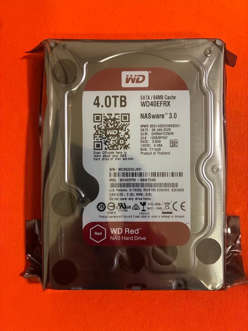 WD Red 4TB NAS用ハードドライブ WD40EFRX