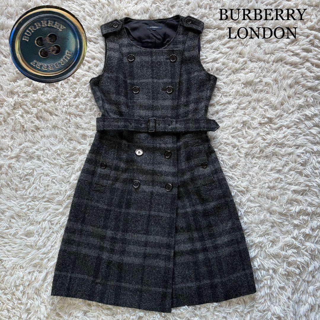 美品 BURBERRY LONDON ウールワンピース アルパカ混 グレー40