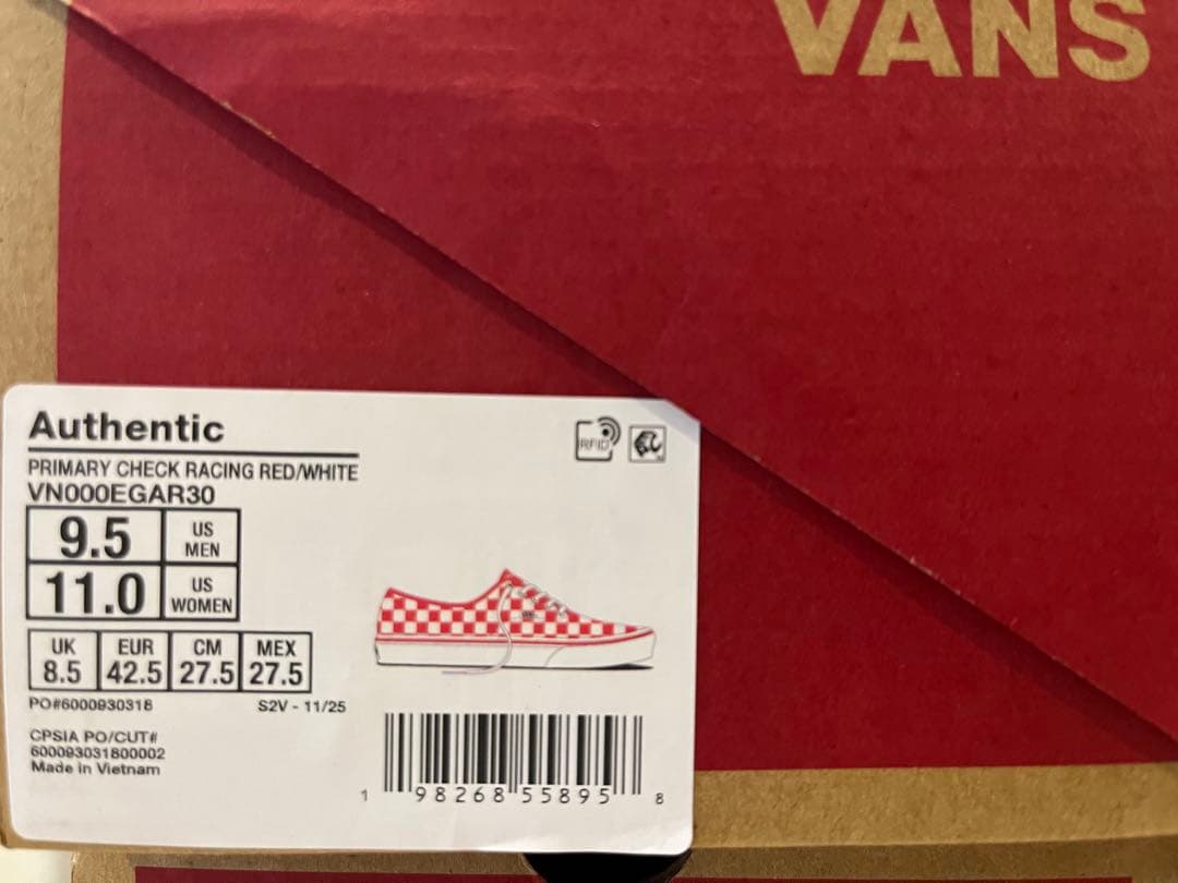 VANS AUTHENTIC checker red US正規品 赤箱 27.5
