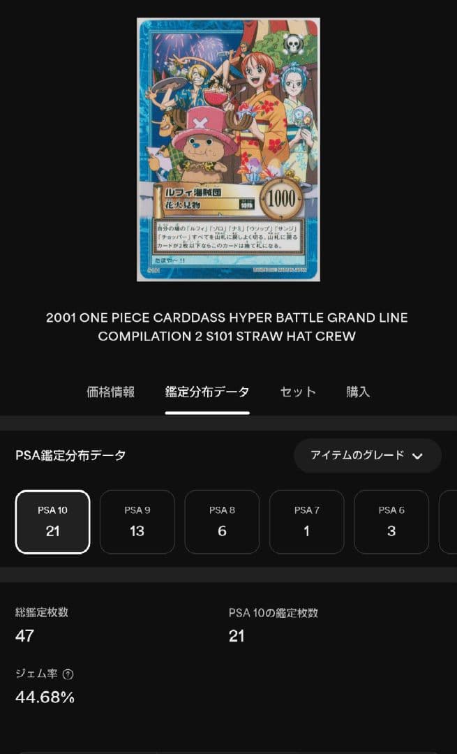 ハイパーバトルカードダス ルフィ海賊団 花火見物 PSA10 SR ワンピース