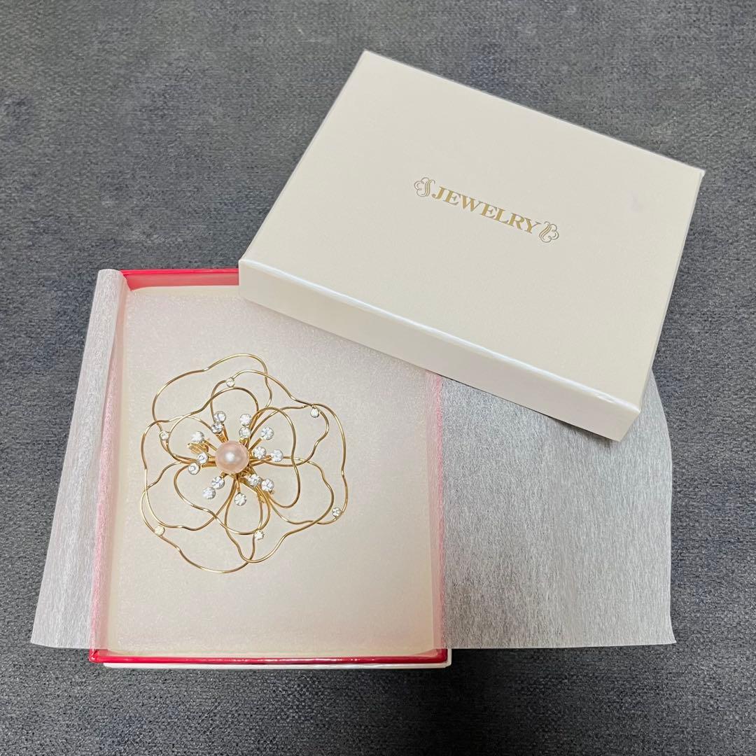 【本真珠保証】フラワーモチーフ ブローチ ゴールドCZ パールk10k18