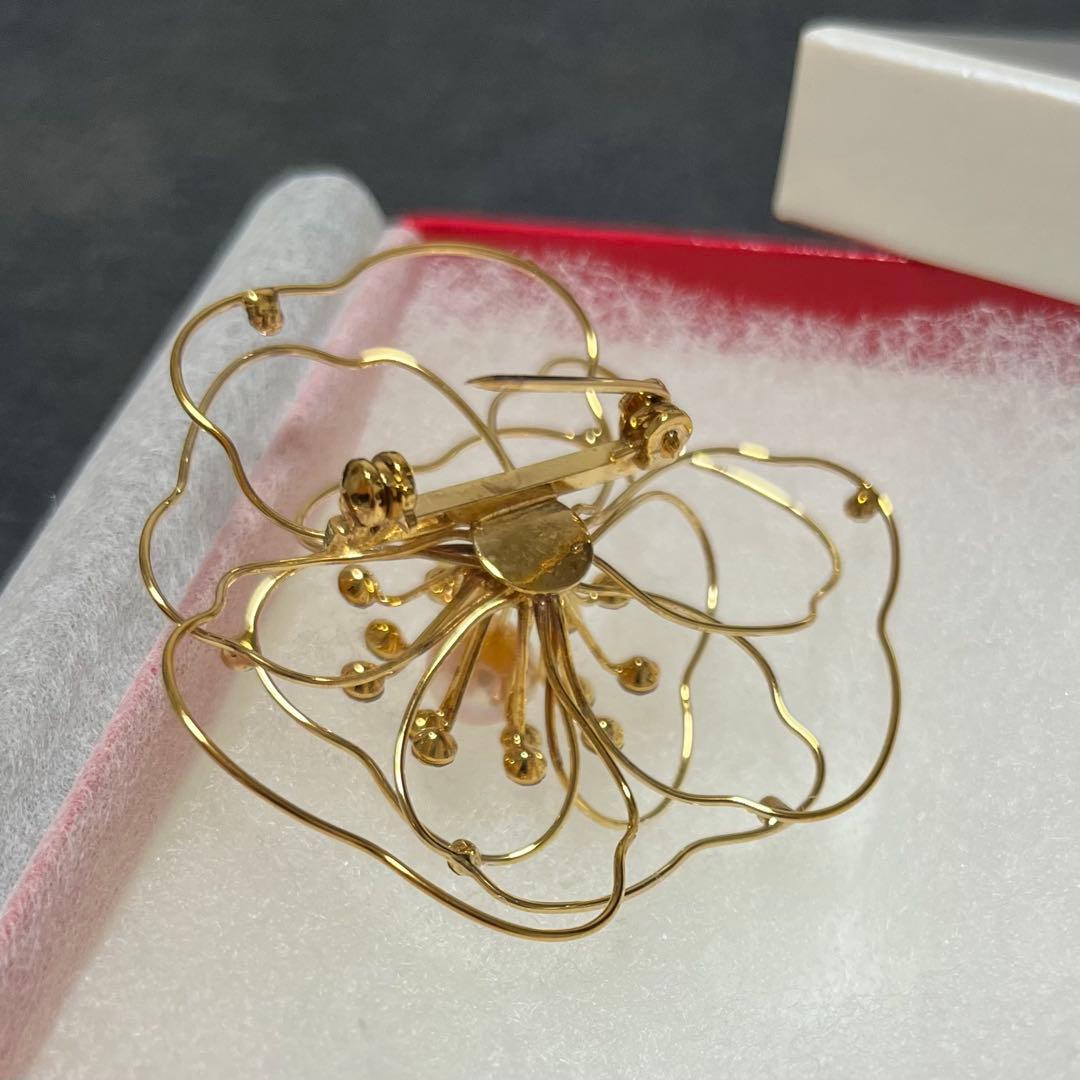 【本真珠保証】フラワーモチーフ ブローチ ゴールドCZ パールk10k18