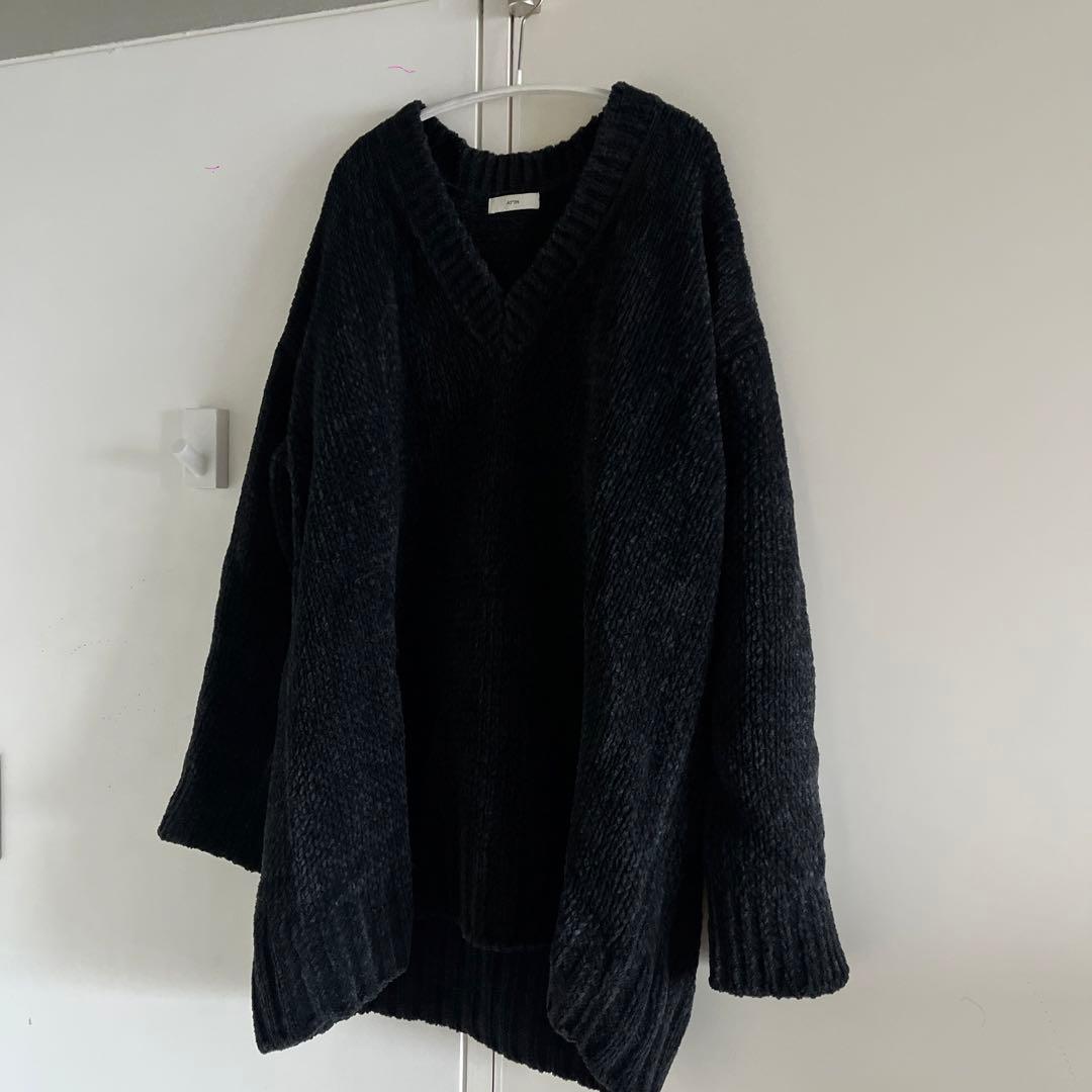 ATON ウール モールニット Vネック セーター チャコール 02