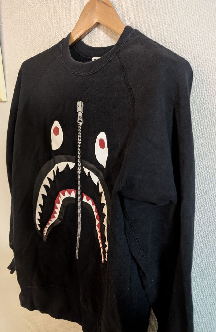 BAPE 美品 シャークデザイン ブラック スウェットトレーナー 裏起毛 XL