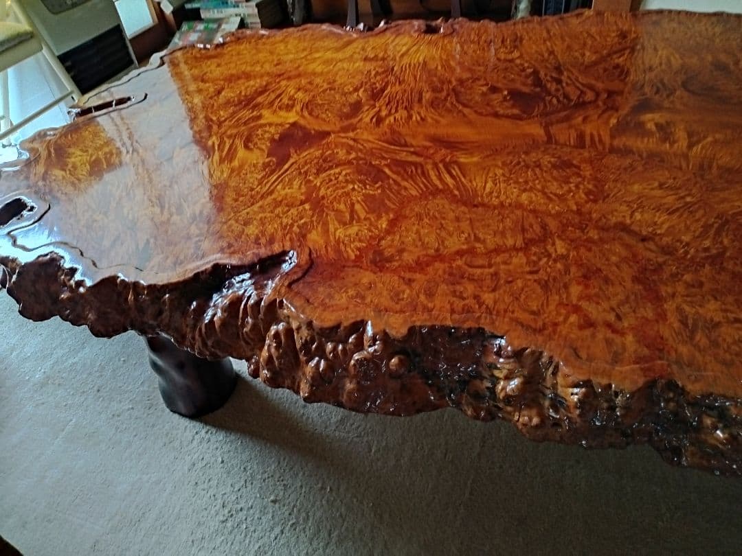 【青木】 天然木座卓（光沢仕上げ）一枚板