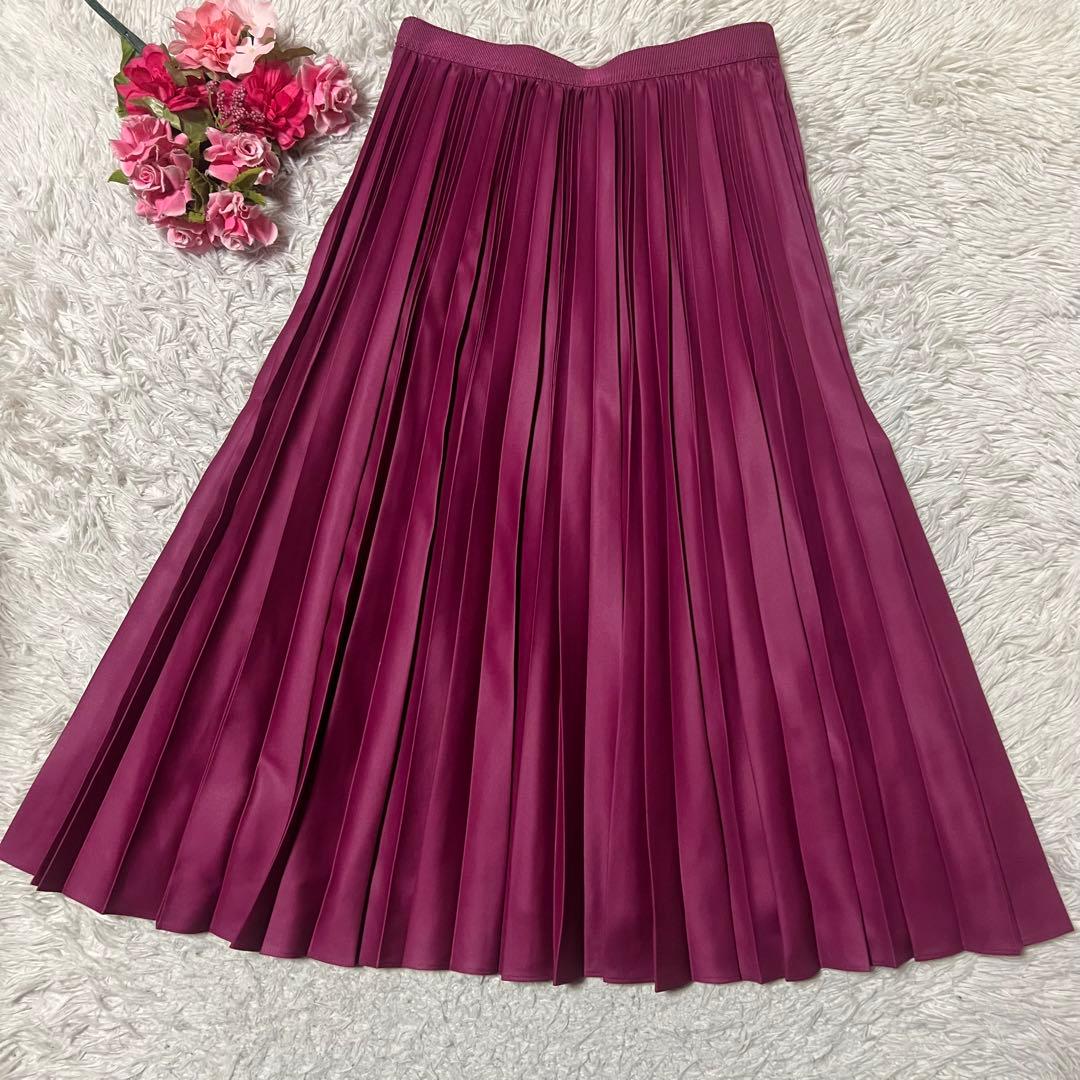 ANAYI アナイ　定価31900円　レザーライクプリーツスカートパープルピンク