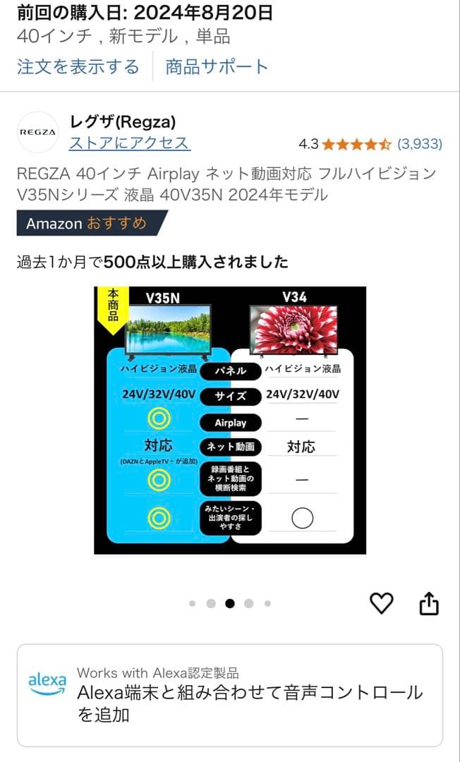REGZA 40V35N 2024年モデル 40インチ
