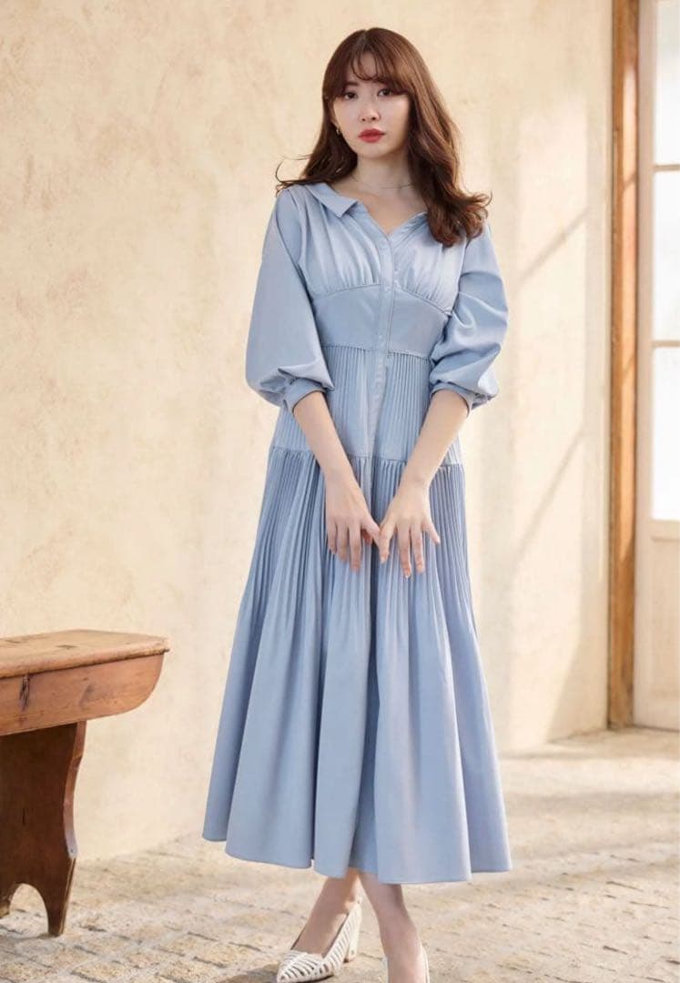 ワンピース Herlipto Pleated Open Shirt Dress