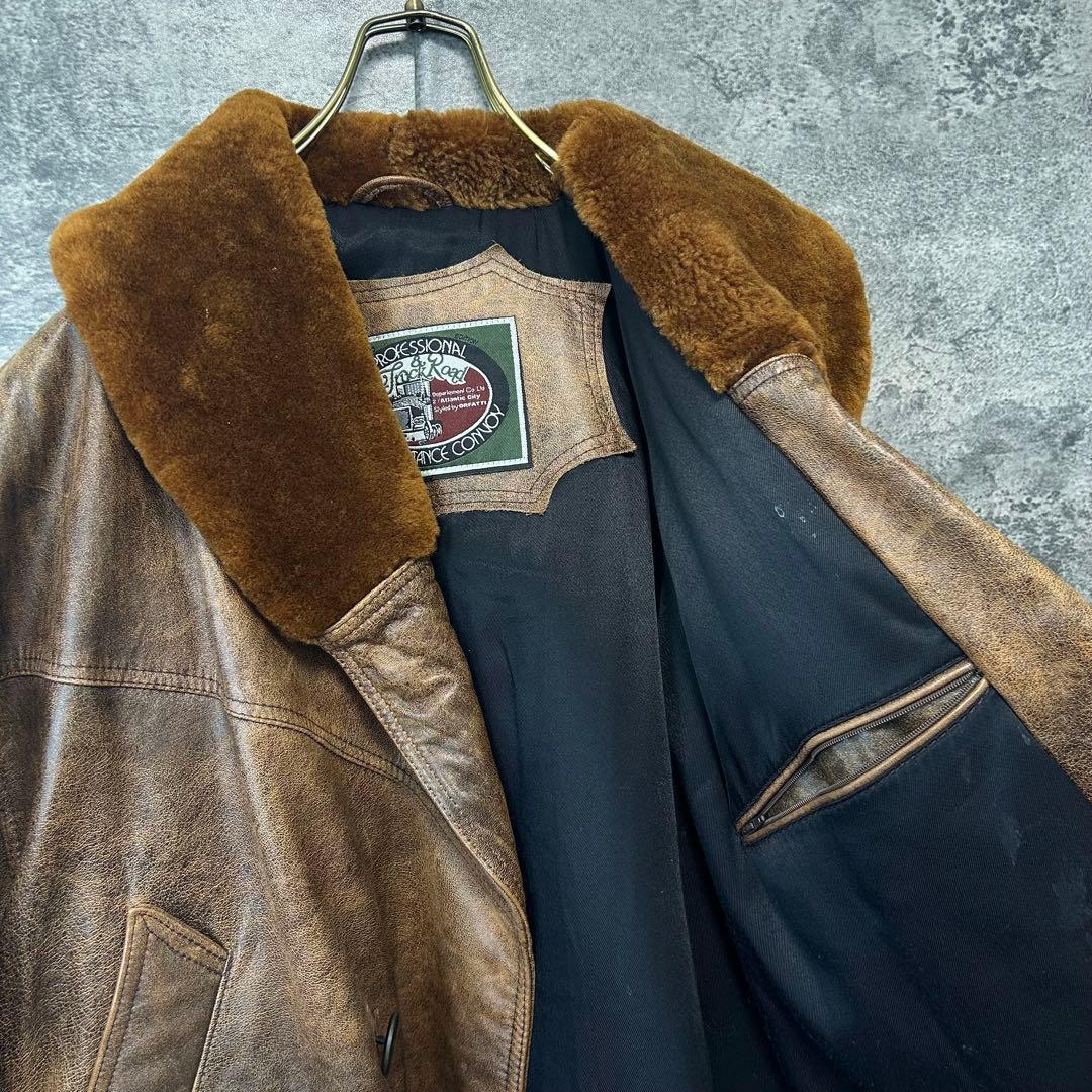 古着　OLD ヴィンテージ 本革レザージャケット　カーコート　イタリア製　激渋