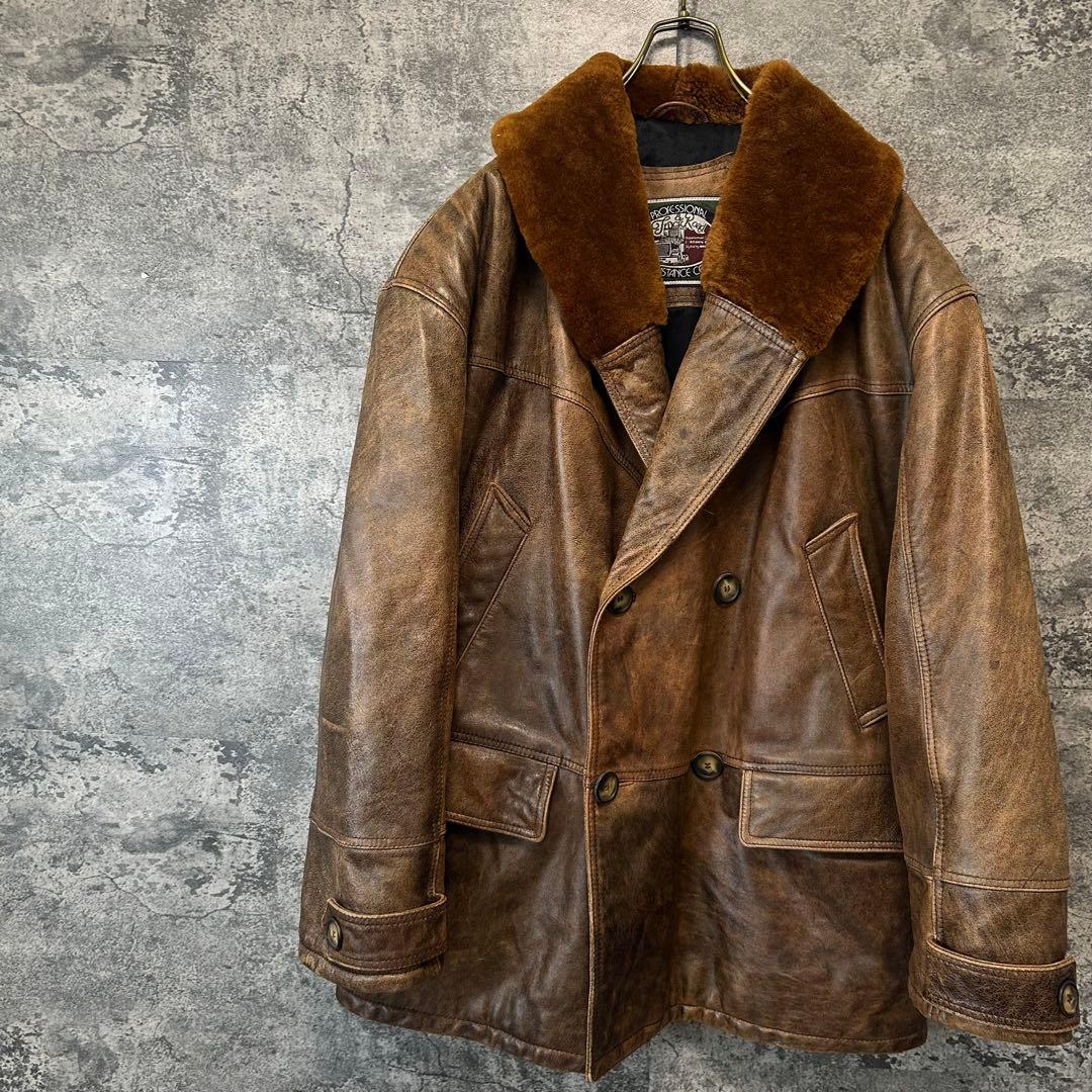 古着　OLD ヴィンテージ 本革レザージャケット　カーコート　イタリア製　激渋