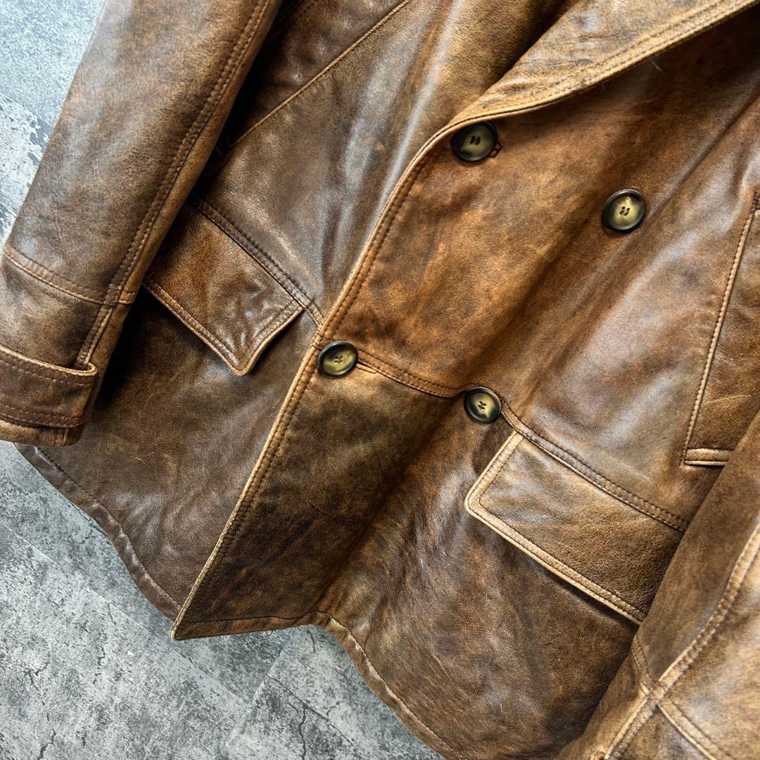 古着　OLD ヴィンテージ 本革レザージャケット　カーコート　イタリア製　激渋