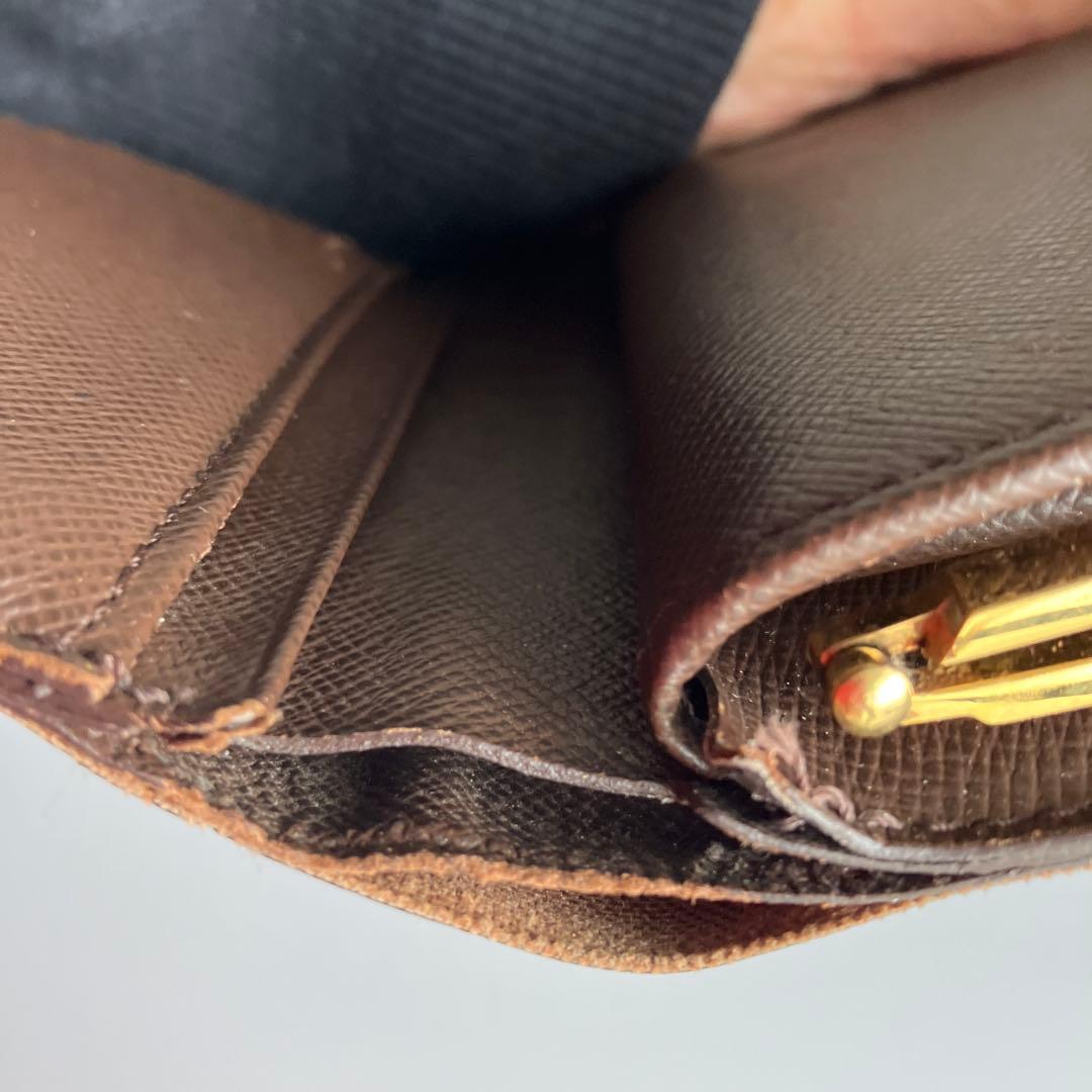 ダミエパターン 二つ折り財布 ブラウン