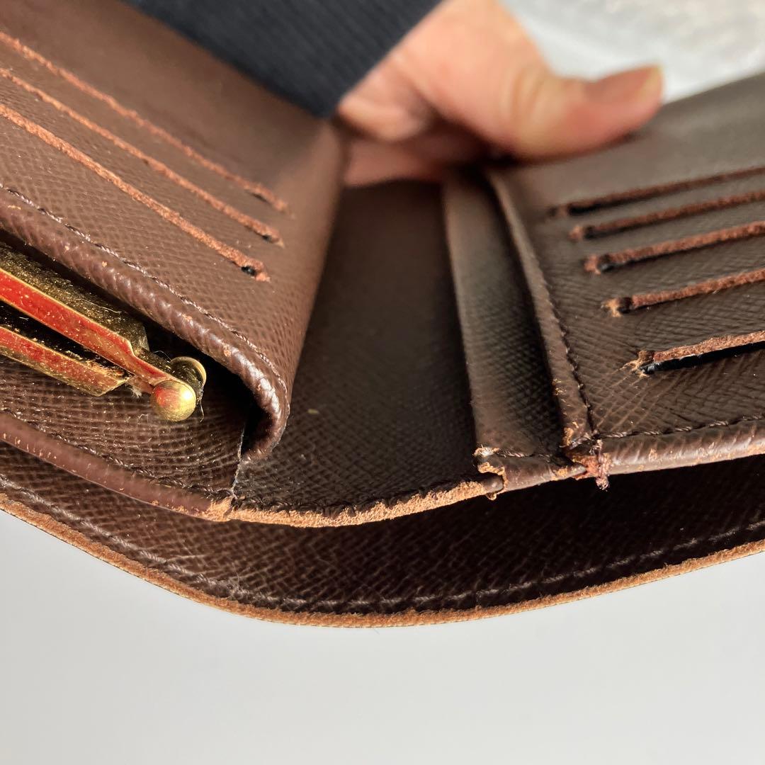 ダミエパターン 二つ折り財布 ブラウン