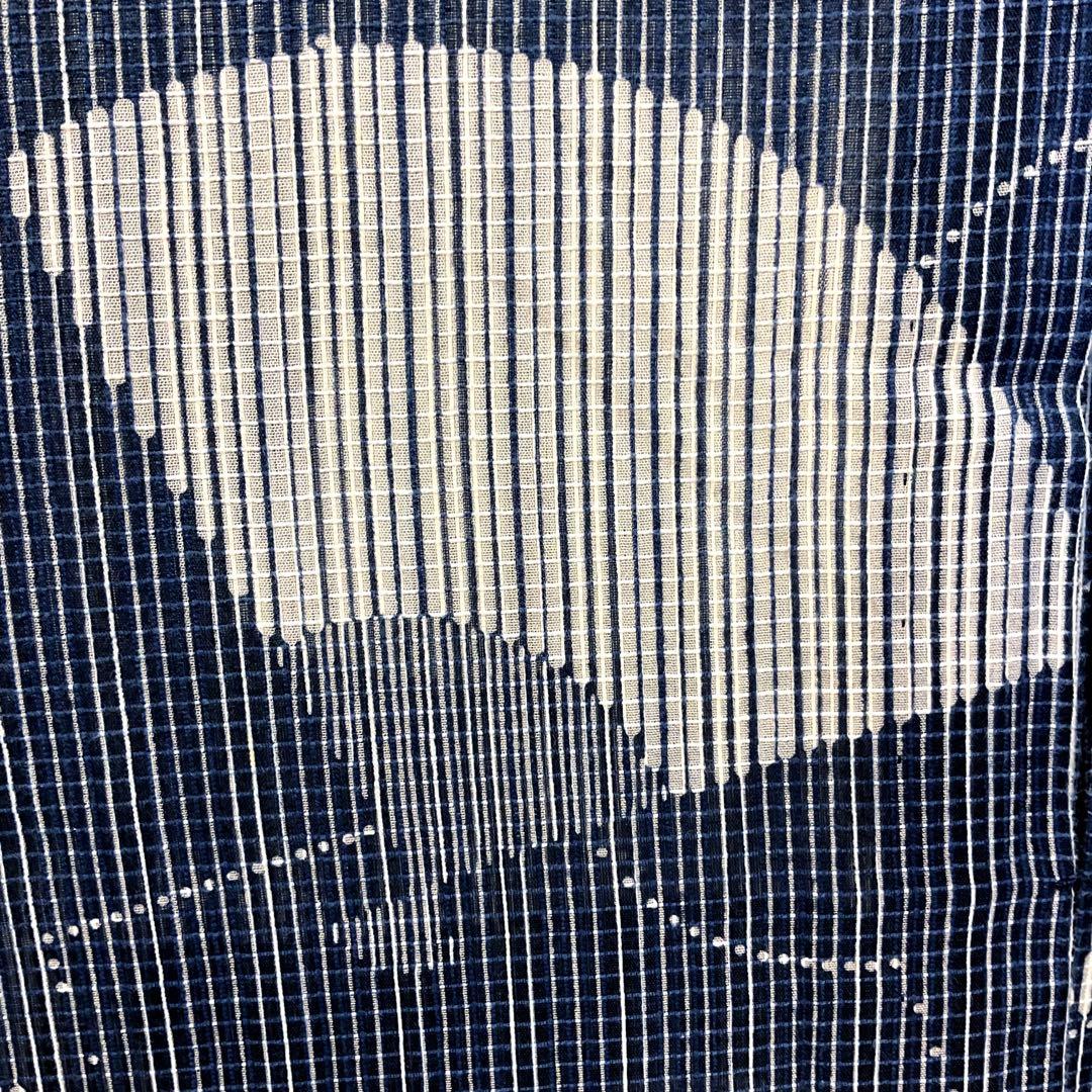 RINKO 竺仙綿紅梅藍色に大胆な白の扇が爽やかな浴衣