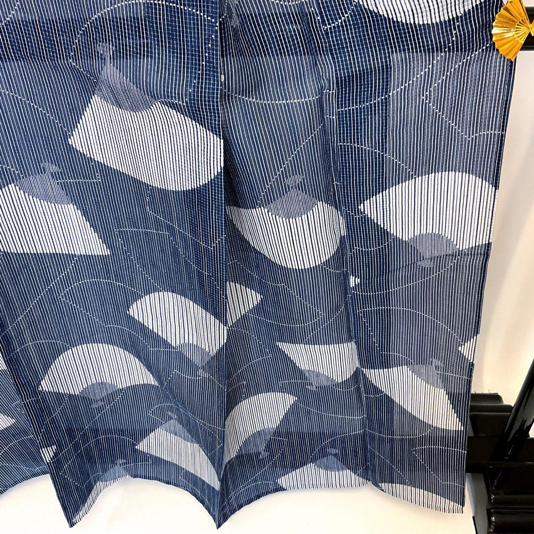 RINKO 竺仙綿紅梅藍色に大胆な白の扇が爽やかな浴衣