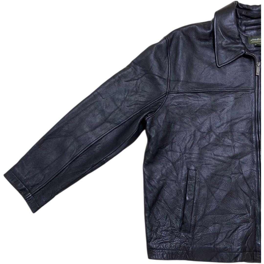 2XL✨Eddie Bauer 牛革 ロゴファスナー レザーライダースジャケット