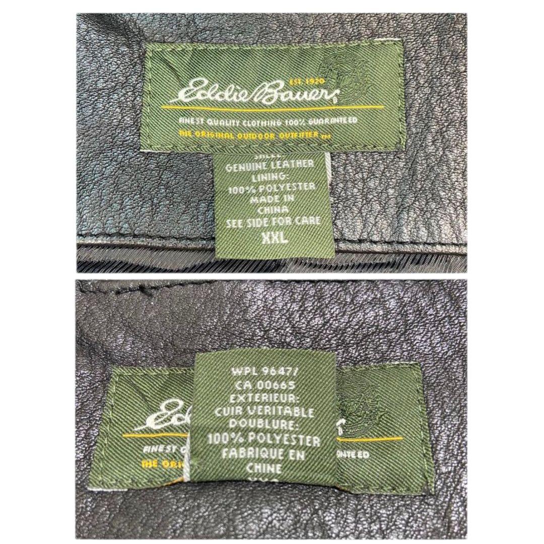 2XL✨Eddie Bauer 牛革 ロゴファスナー レザーライダースジャケット
