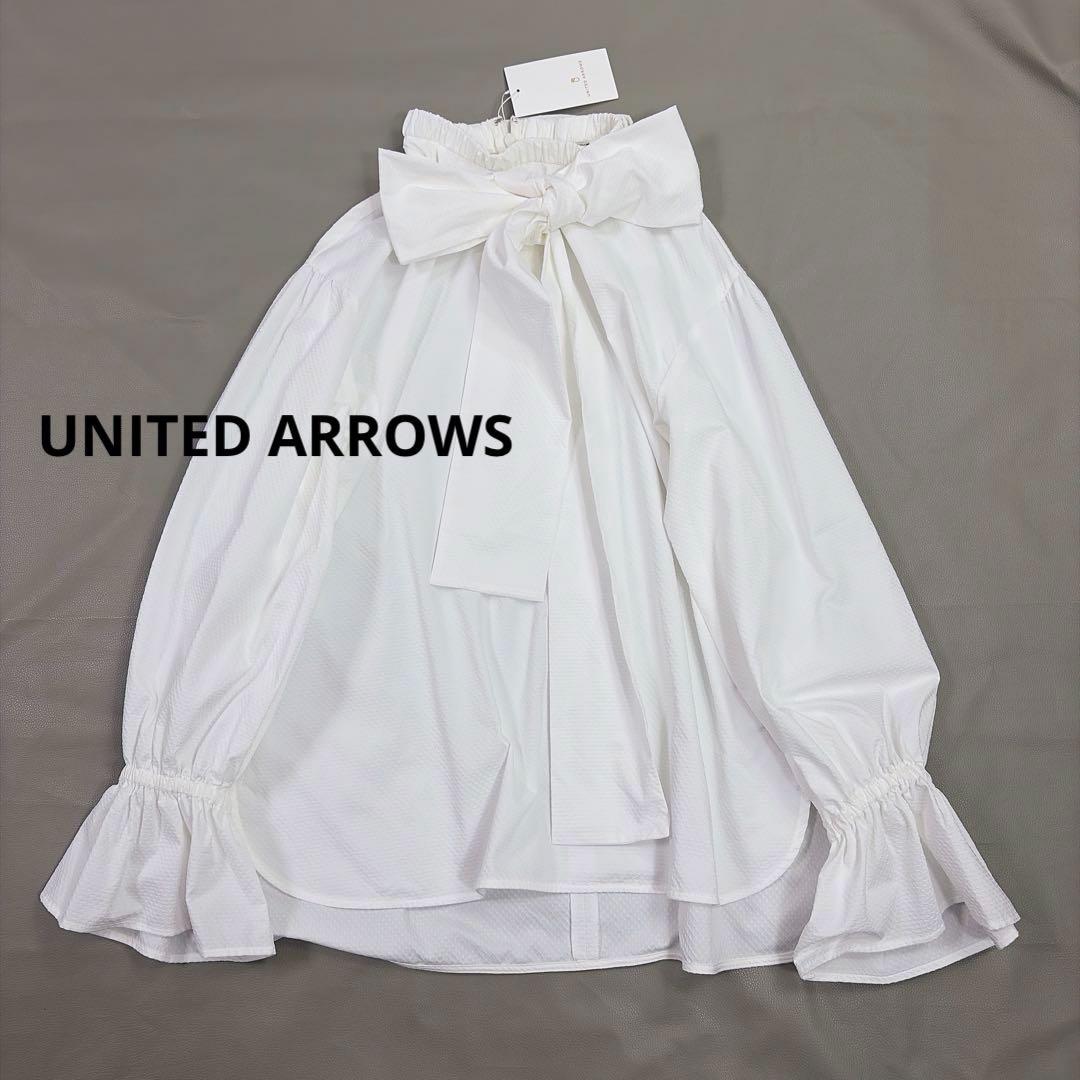 ユナイテッドアローズ ドットドビー ボウタイ 2WAY ブラウス ホワイト