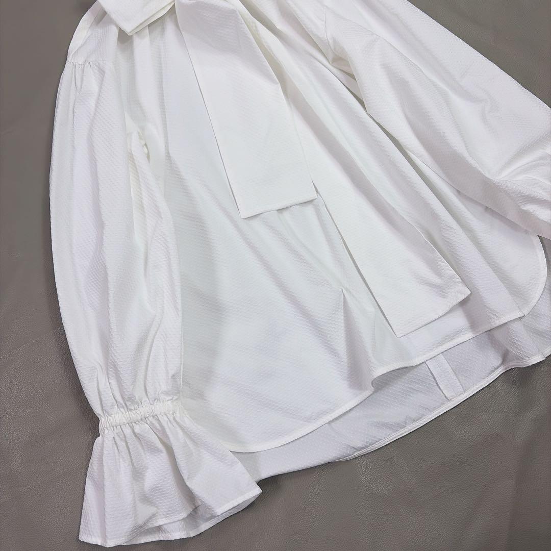 ユナイテッドアローズ ドットドビー ボウタイ 2WAY ブラウス ホワイト