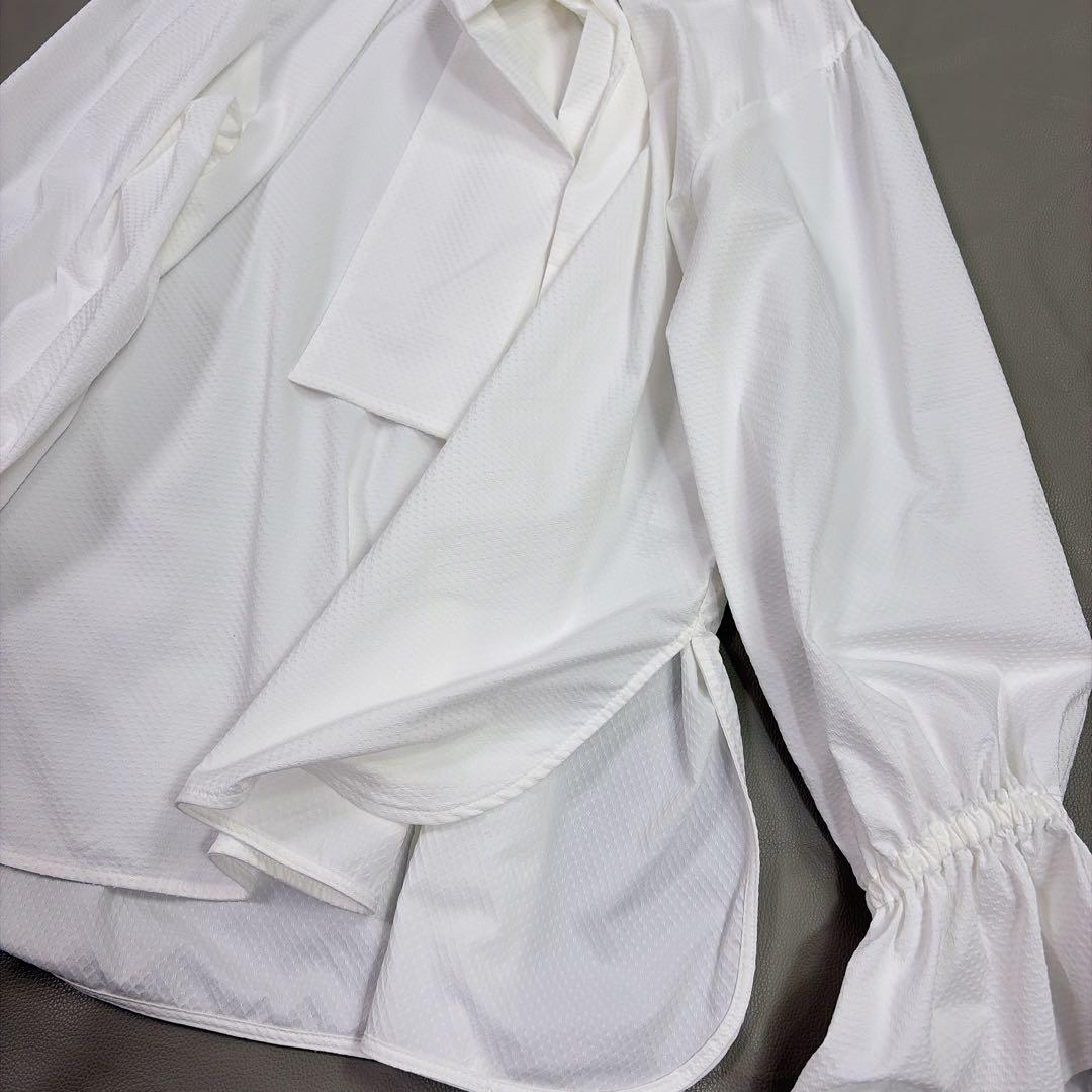 ユナイテッドアローズ ドットドビー ボウタイ 2WAY ブラウス ホワイト