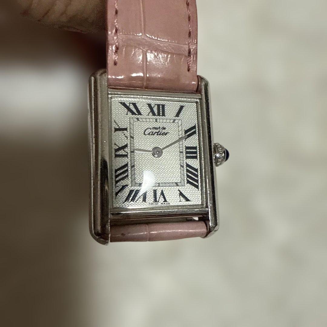 Cartier レクタングル時計 ピンクレザー