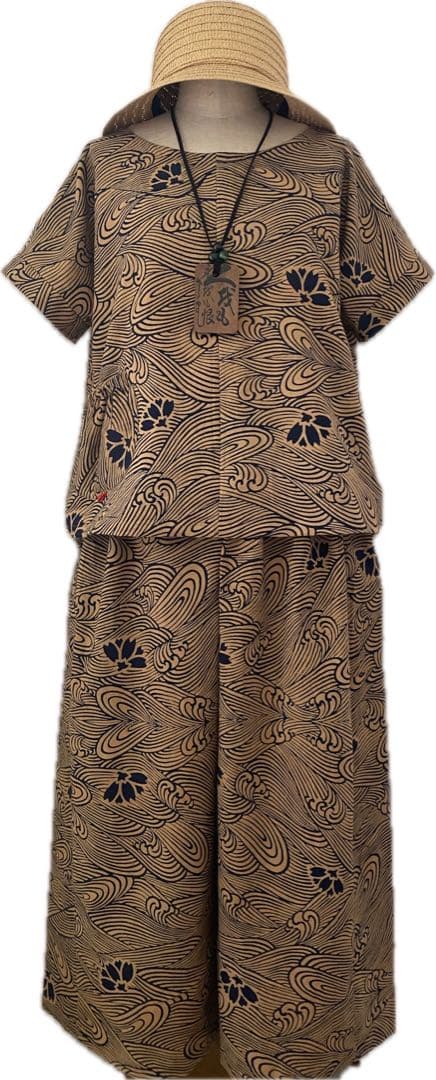 浴衣リメイク　チュニック　ワイドパンツセットアップ