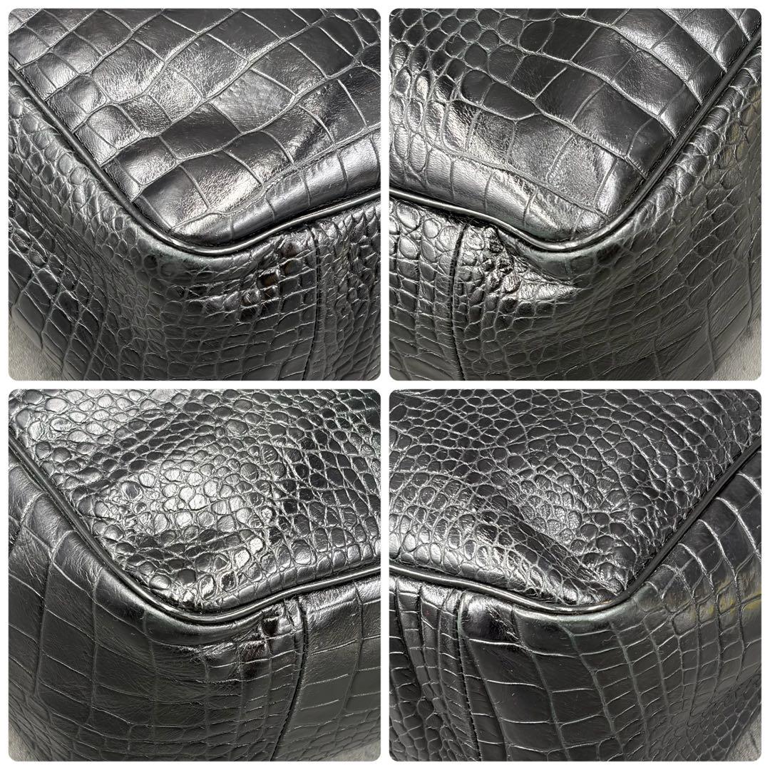 美品 ロンシャン ロゾ クロコ型押し トートバッグ A4 ハンド 黒 メンズ
