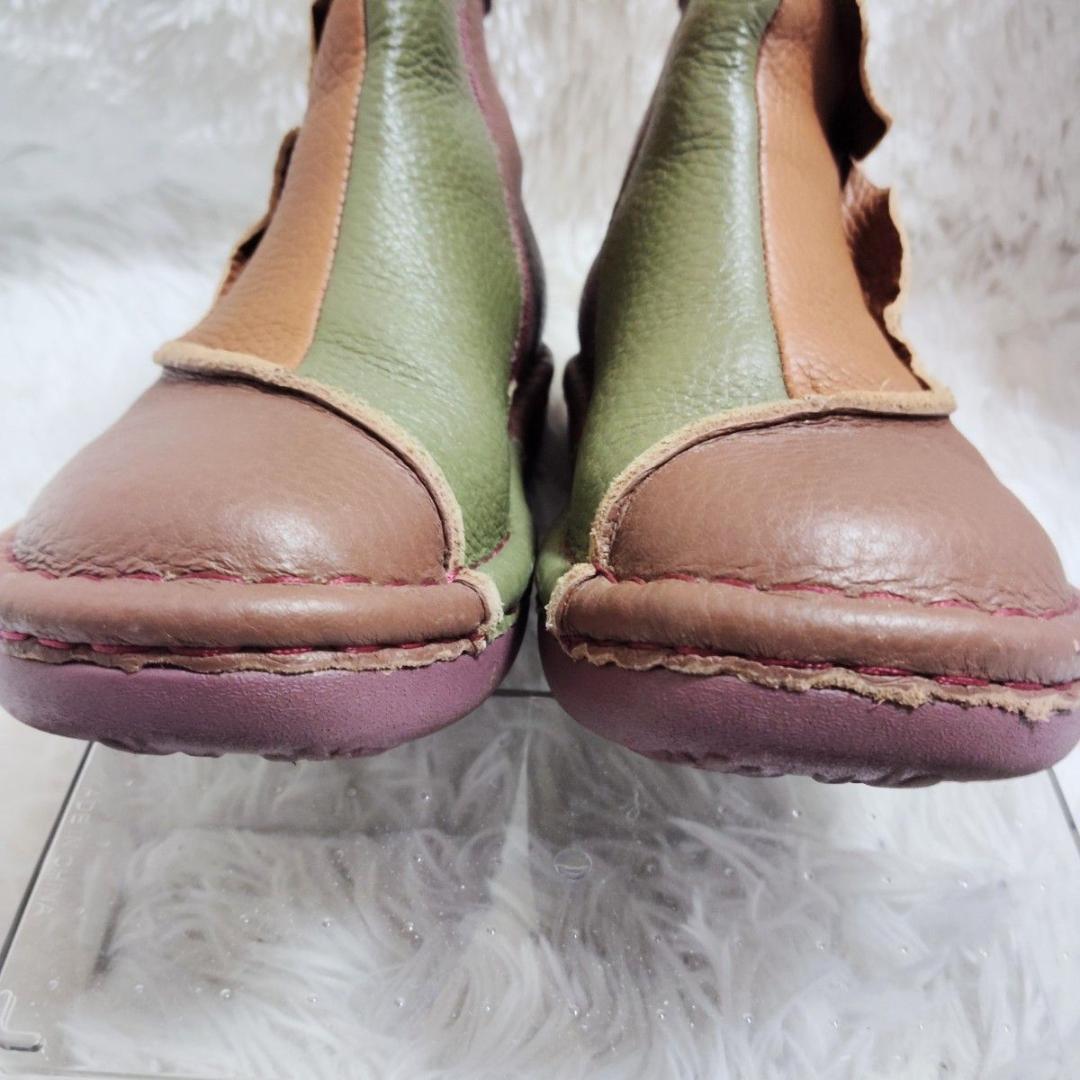 エスタシオン レザーサイドジップブーツ最終価格 L 24〜24.5 花モチーフ