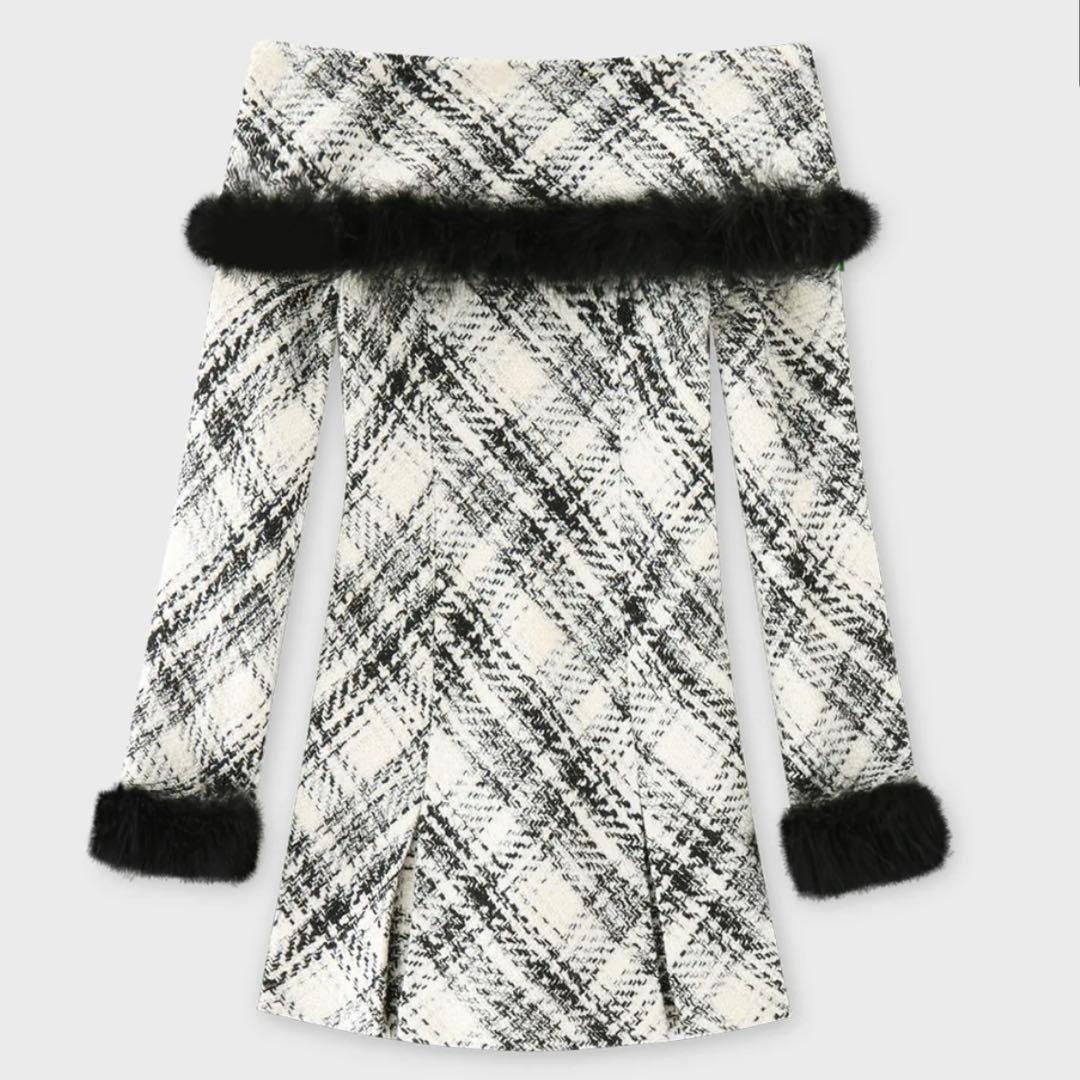 m me eme(エムミーエメ) オフショルダーロービングチェックミニワンピース