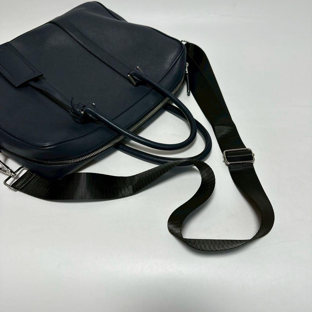 u09【極美品】プラダ　三角ロゴ　レザー　ネイビー　2way ビジネスバッグ.