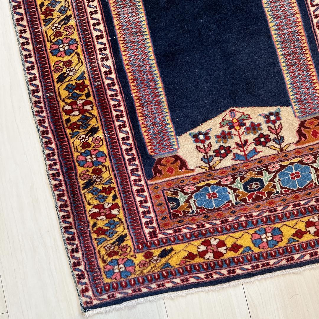 トルコ製ヴィンテージラグ838レア 高級 カイセリ ネイビー イエロー ピンク