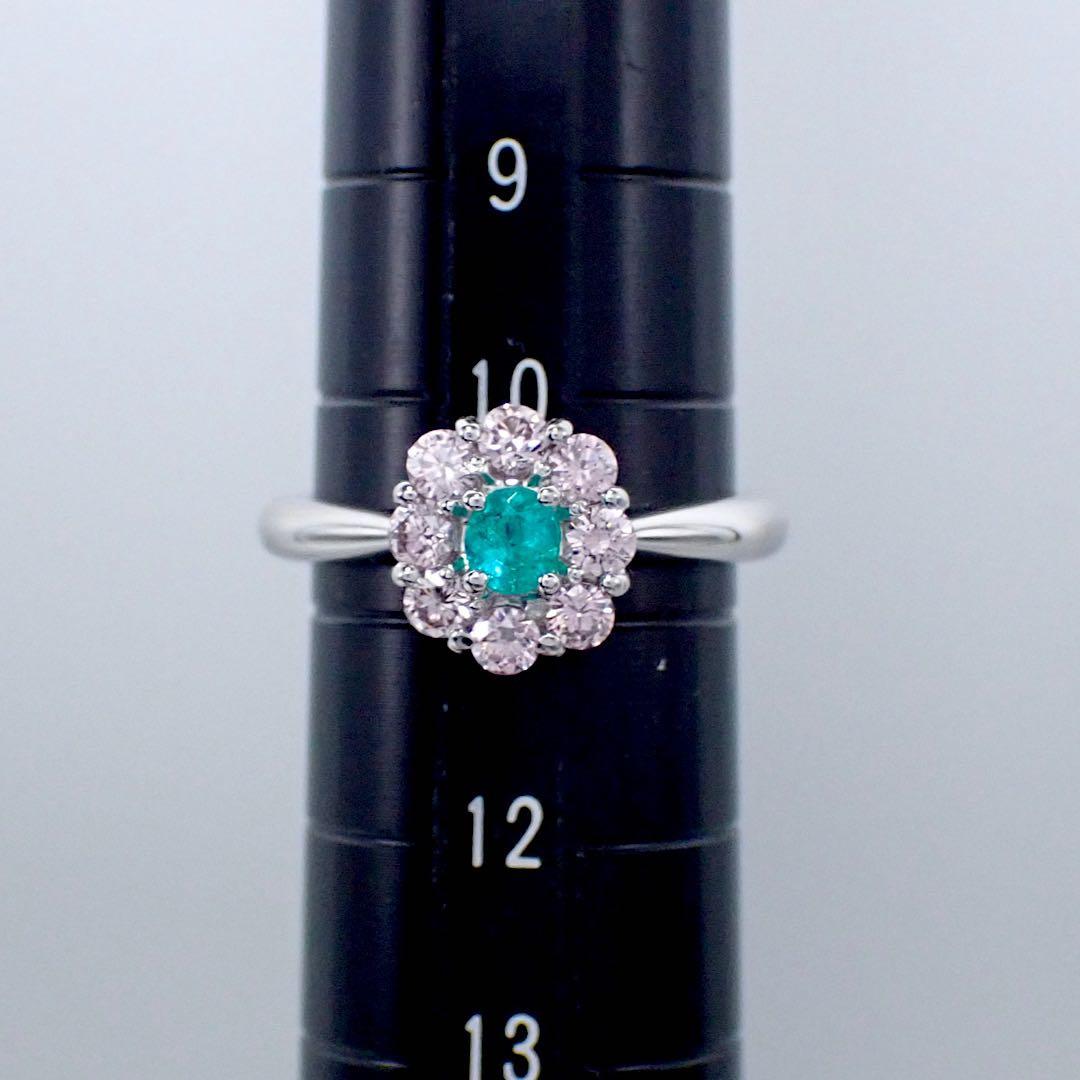 GIA ブラジル産　パライバトルマリン×ピンクダイヤPt900 リング　指輪