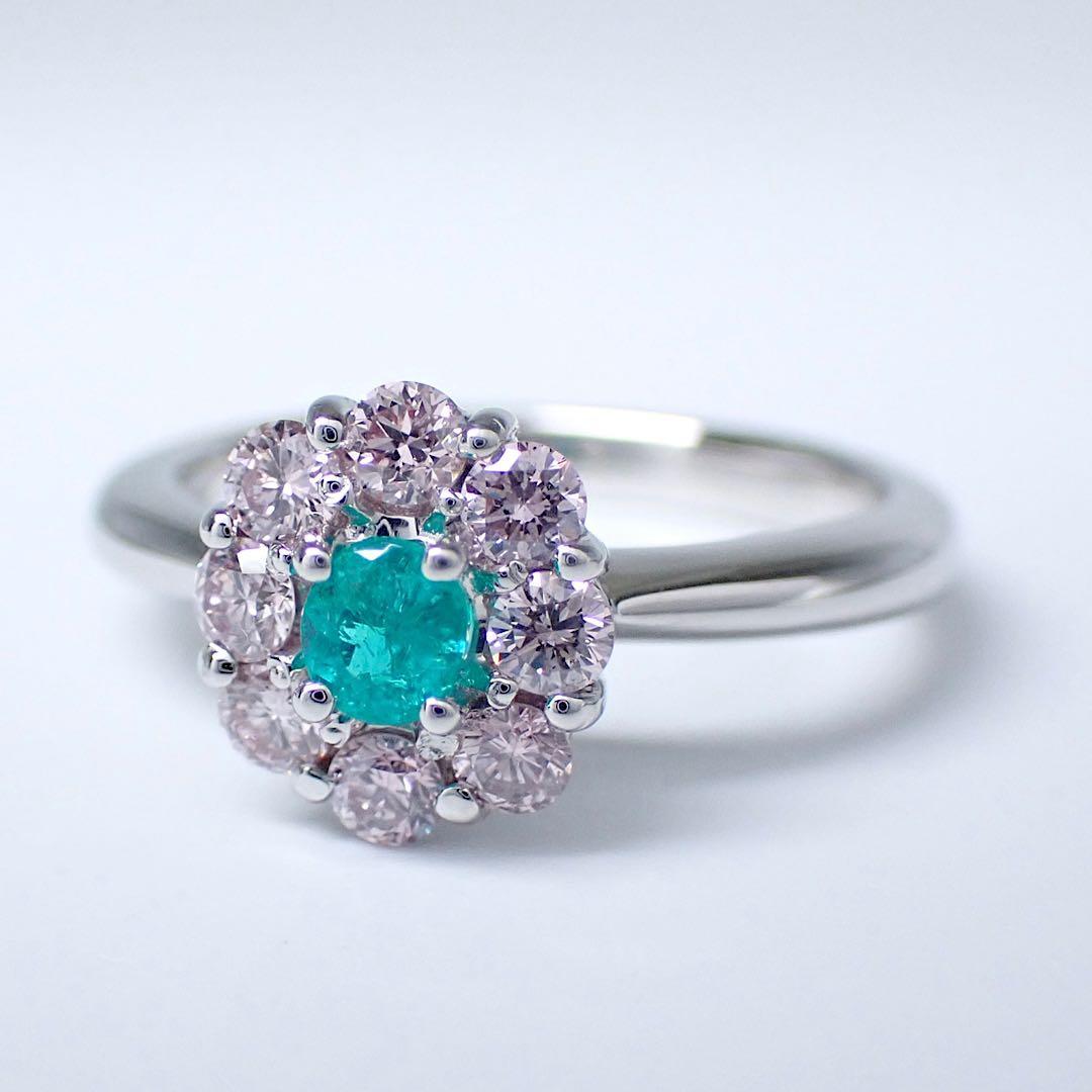 GIA ブラジル産　パライバトルマリン×ピンクダイヤPt900 リング　指輪