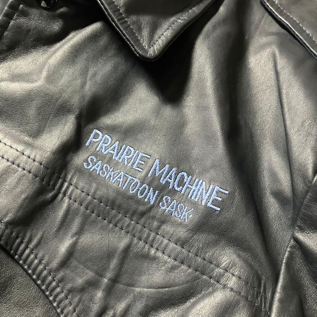 80sカナダ製短丈レザージャケット本革刺繍ボンバージャケット革ジャンブラック黒