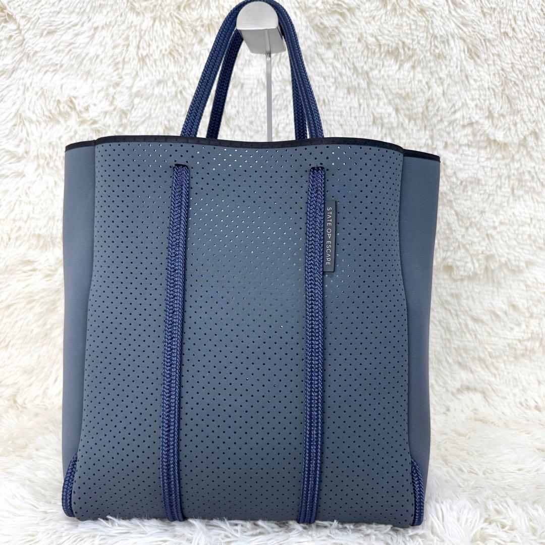 美品 ステイトオブエスケープ サテライトシティ トートバッグ ネイビー
