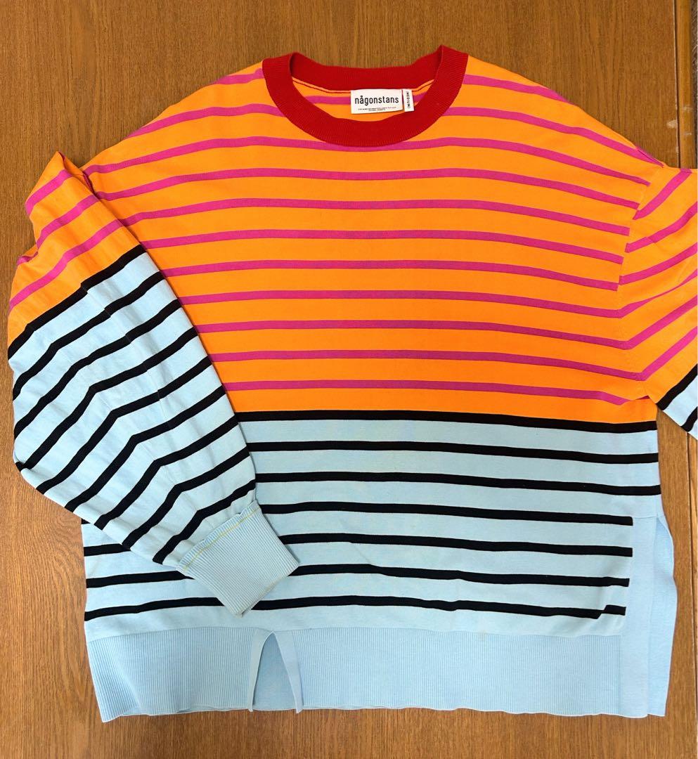 nagonstans ボーダーアシンメスリットプルオーバー