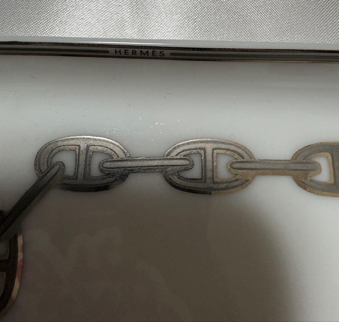 エルメスHERMESシェーヌダンクルプラチナ　長方形　スクエアプレート陶器トレイ