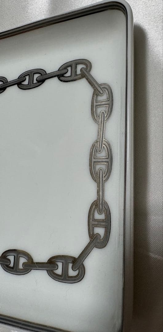 エルメスHERMESシェーヌダンクルプラチナ　長方形　スクエアプレート陶器トレイ