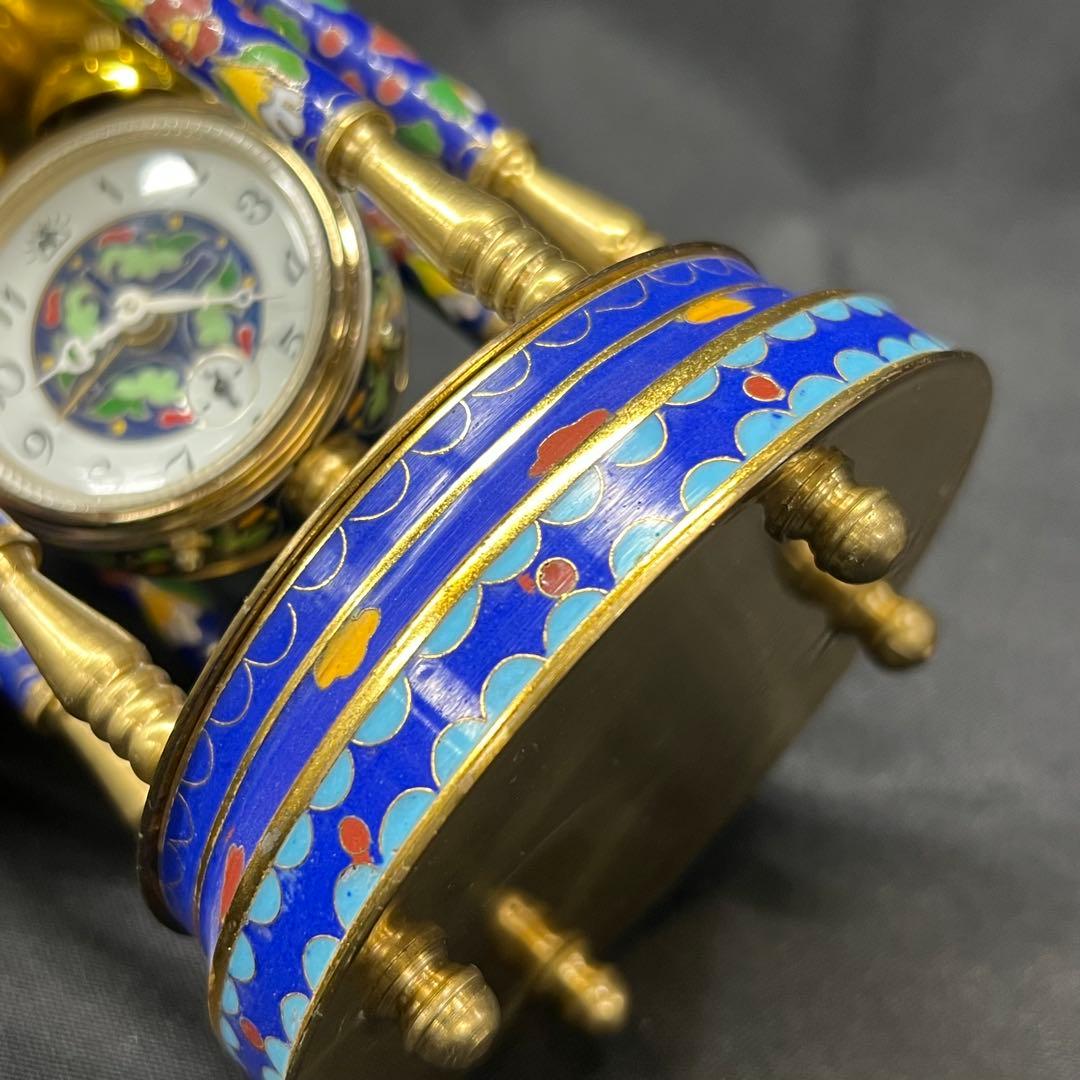 E2【used】七宝焼　置き時計　目覚まし時計　手巻き時計