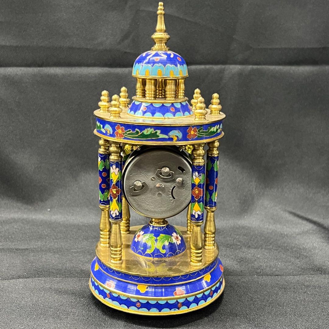 E2【used】七宝焼　置き時計　目覚まし時計　手巻き時計