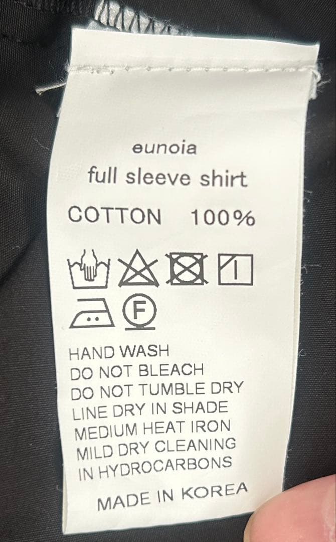 【美品】eunoia ユノイア full sleeve shirt ブラック