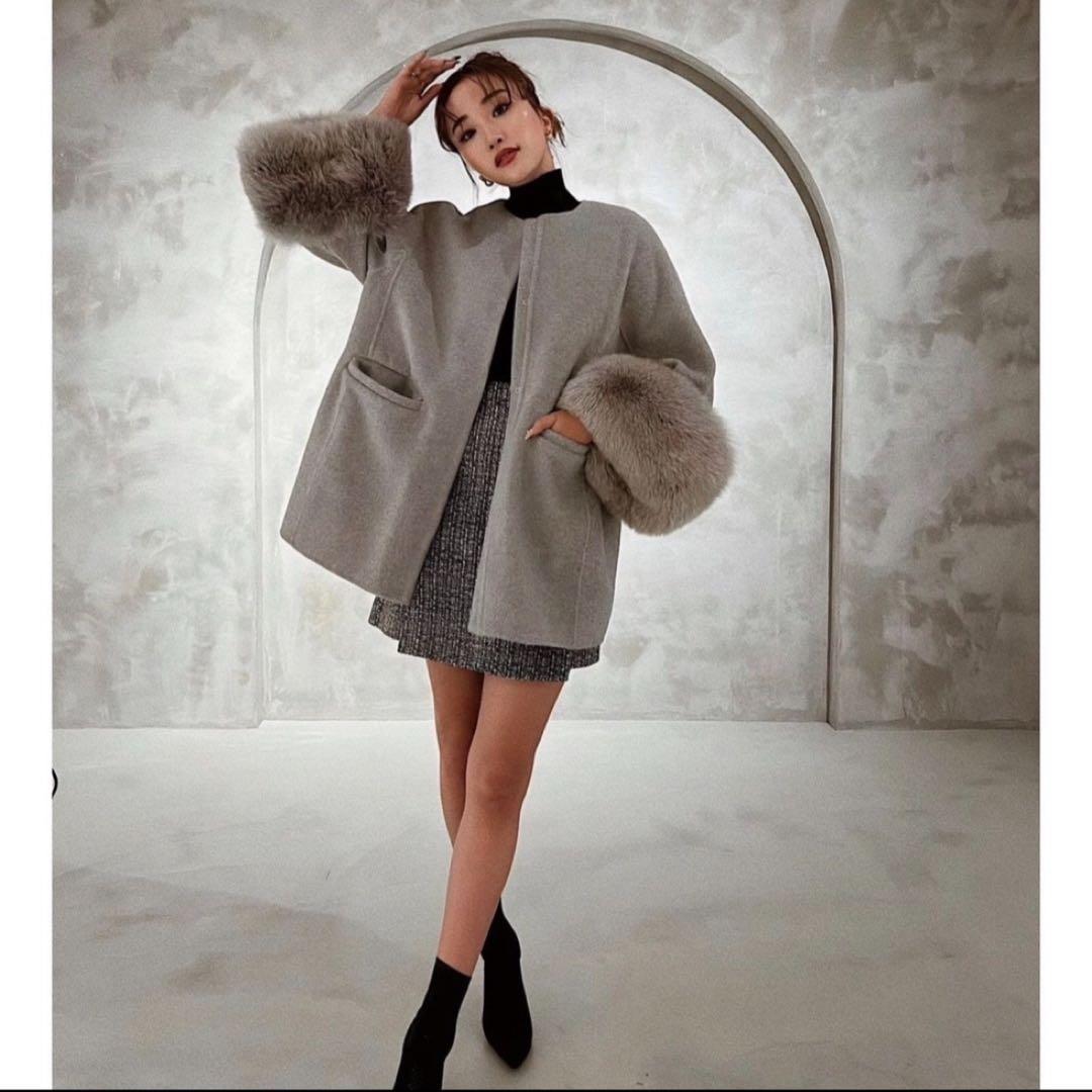 sheller シェリエ　ウールツイードドッキングドレス　黒