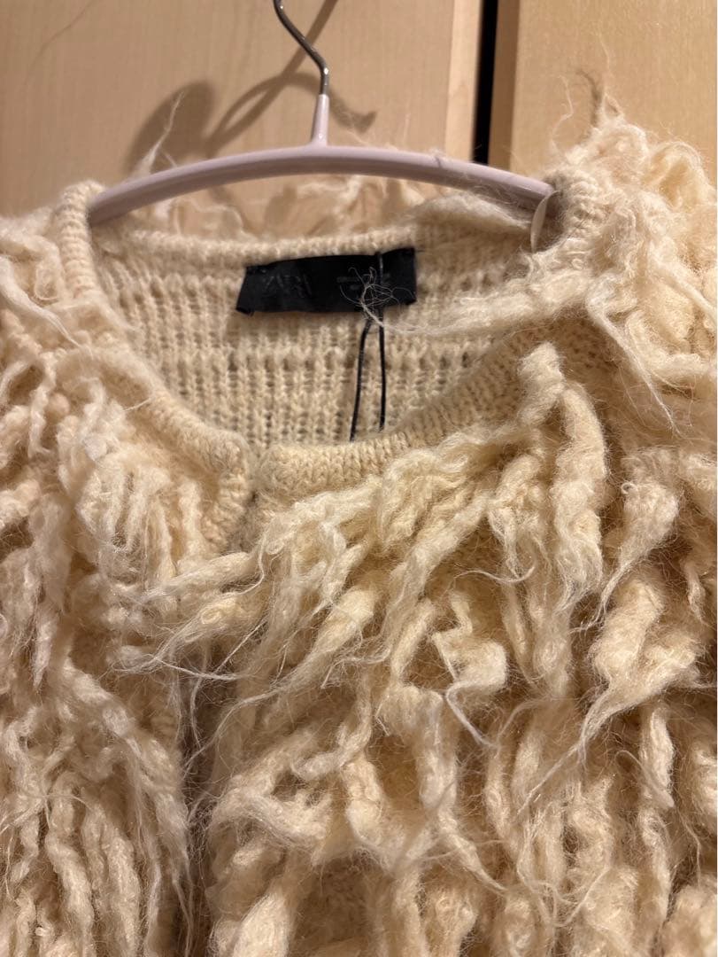 zara ブラッシュドフリンジニットジャケット M エクリュ　新品未使用
